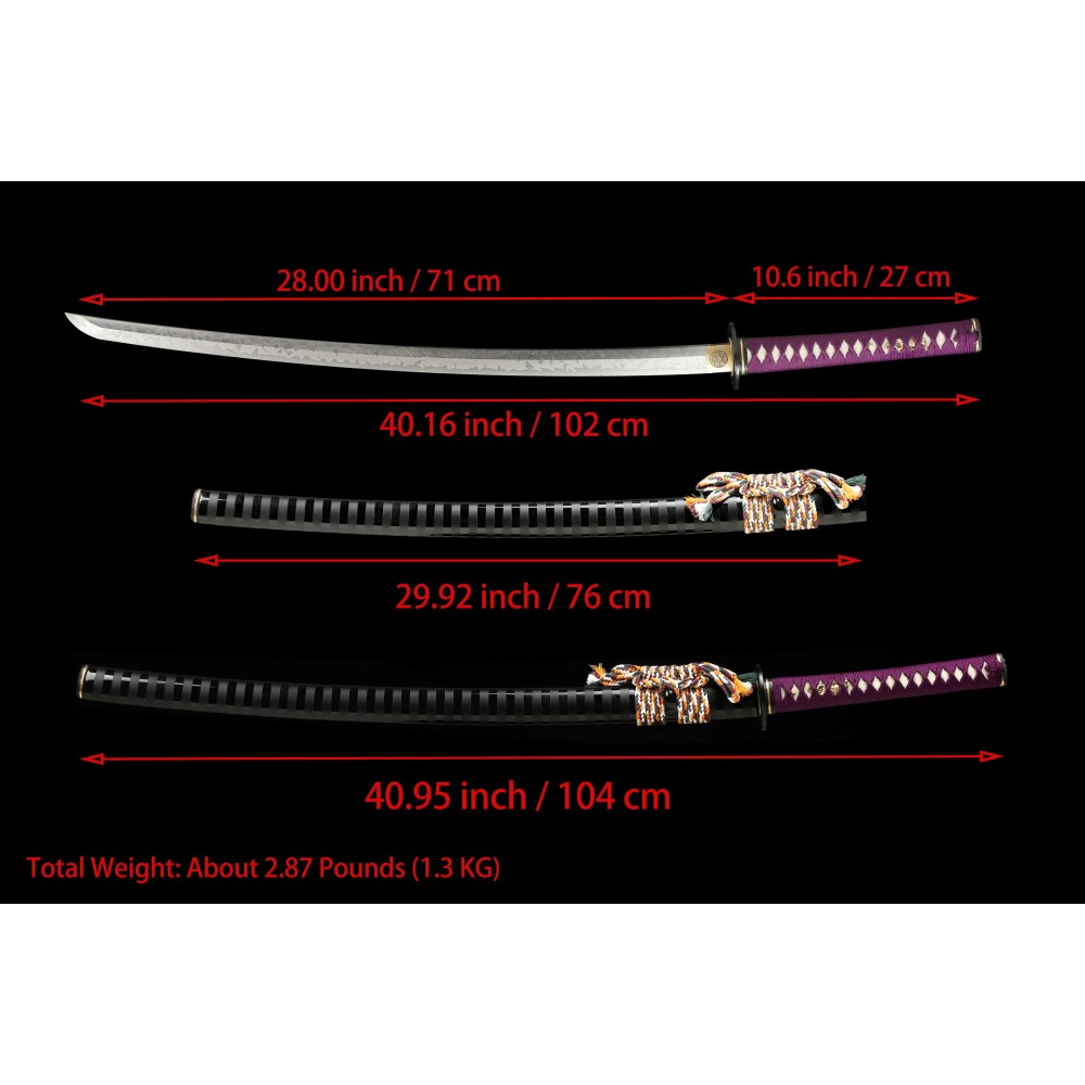 Hand Forged Japanese Katana Clay Tempered L6 Steel Hitatsura Hamon ...